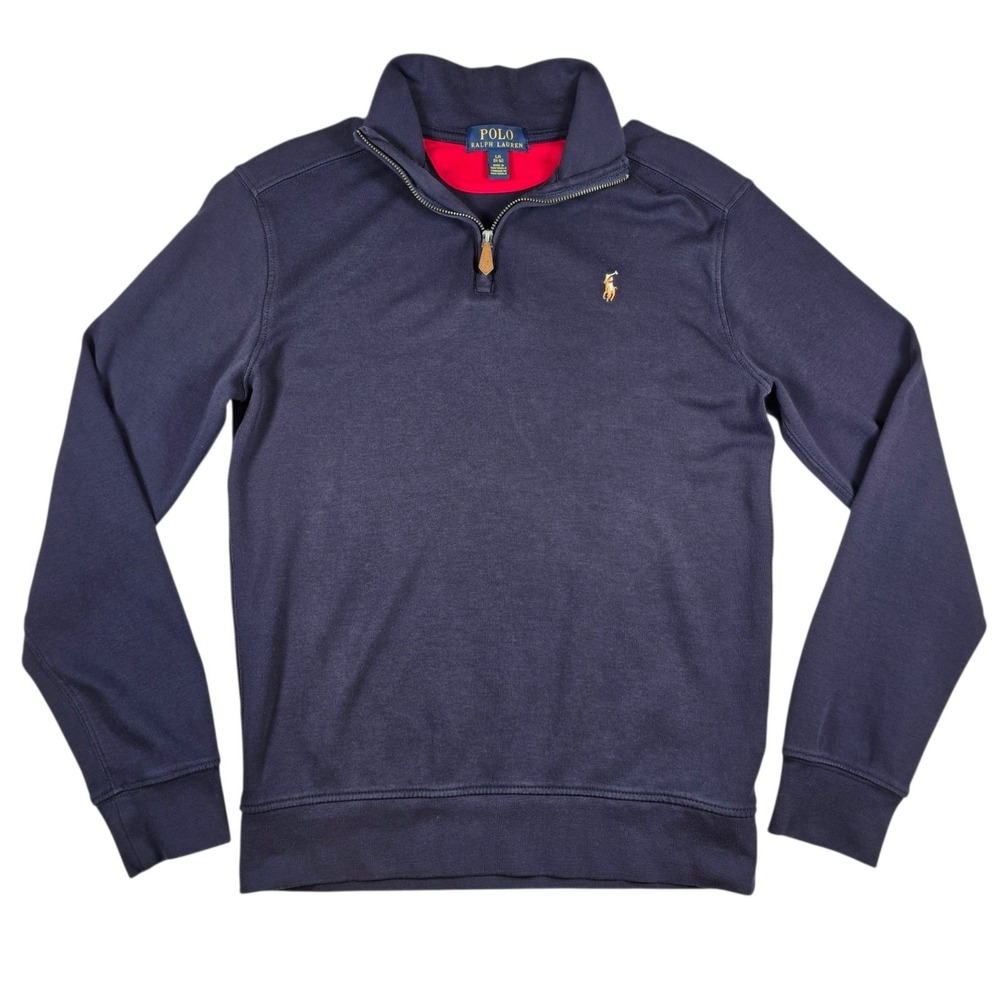 Polo Ralph Lauren Boys Navy Blue Quarter Zip Pullover Sweater Size Large 14/16